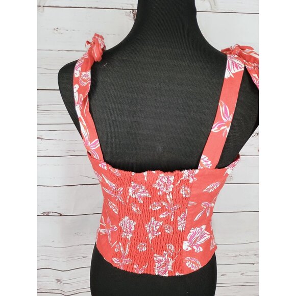 Joie Floral Tropical Summer Crop Top Women Red Linen Size 4 - Picture 3 of 6